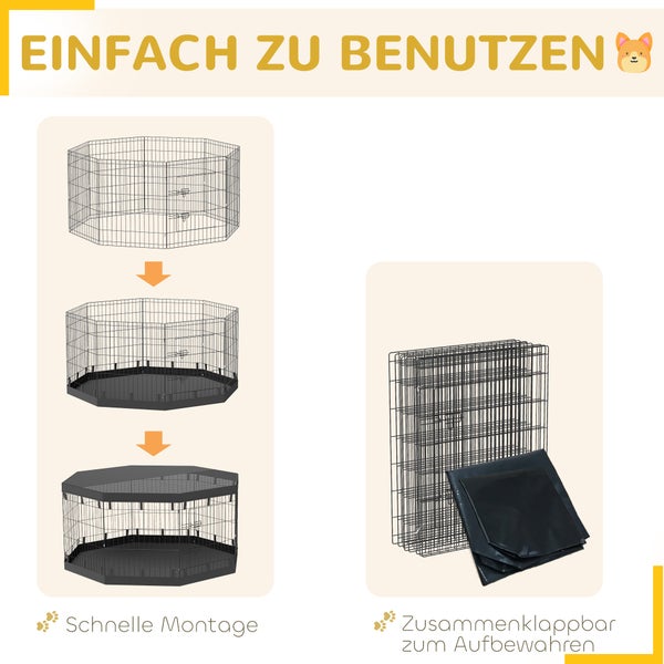PawHut Welpenauslauf, Welpenlaufstall mit Türen, Fenster, Laufgitter mit Atmungsaktiv Netz, für kleine & mittelgroße Hunde unter 20 kg, Indoor & Outdoor, 159 x 159 x 76 cm, Schwarz