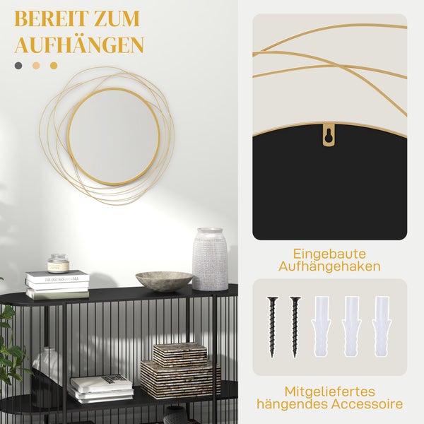 HOMCOM Wandspiegel, 65L x 1B x 65H cm, Metall, Gold