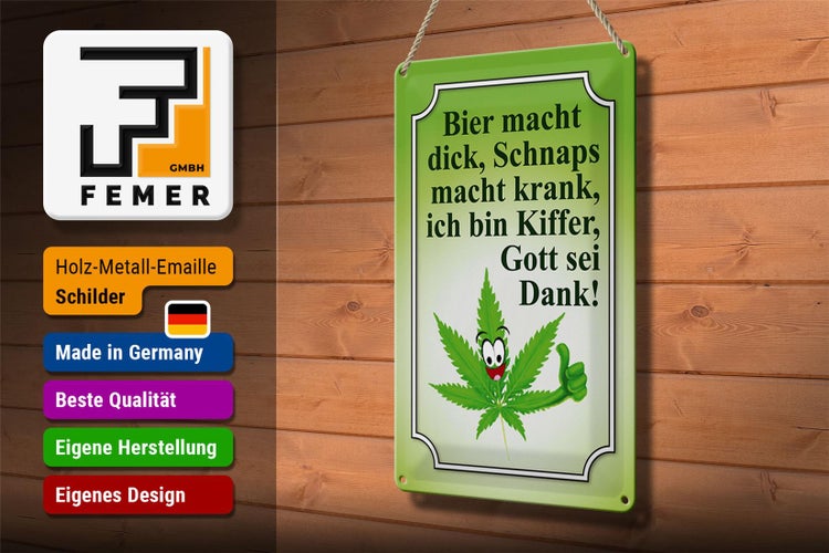 Blechschild Spruch 20x30cm Bier macht dick Schnaps krank