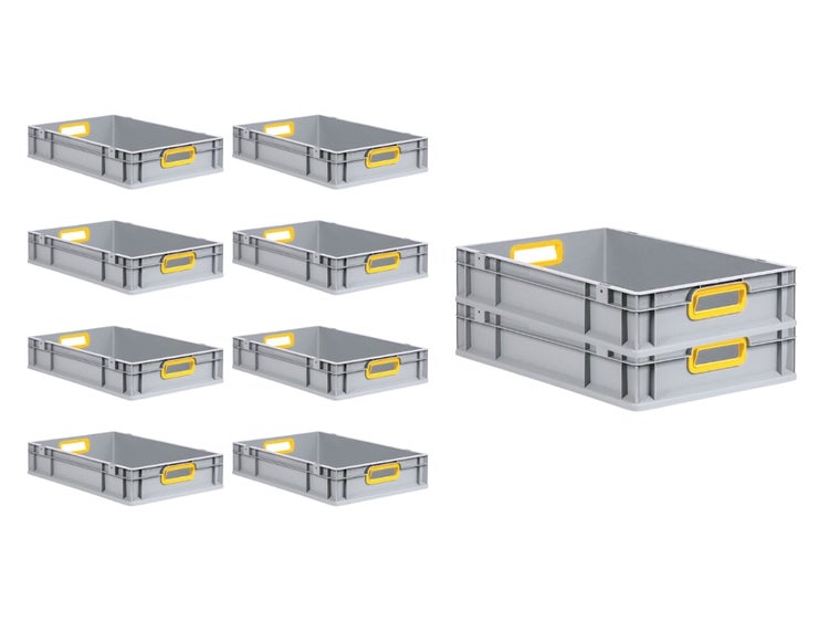 PROREGAL Spar Set 10x Eurobox Nextgen Color HxBxT 12 x 40 x 60 cm 23 Liter Griffe Gelb Offen Glatter Boden Eurobehälter Transportbox