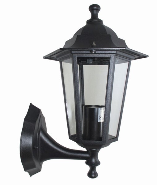 Schwarze Aussenwandleuchte im Laternenstil mit klaren Glasscheiben