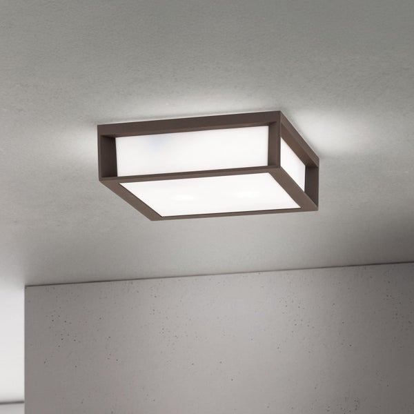 Quadratische LED-Deckenleuchte oder Wandleuchte für den Außenbereich aus Metall mit weißem Diffusor.