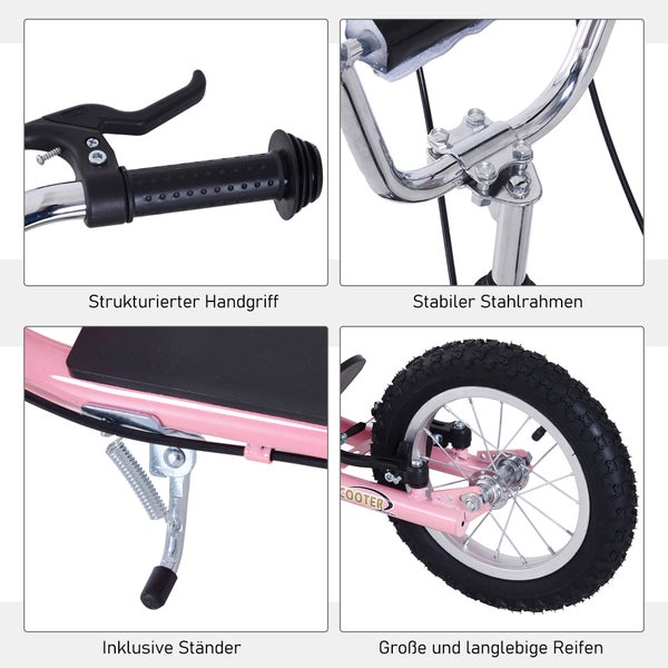 HOMCOM Kinderroller, L135 x B58 x H92-100 cm, Stahl, Gummi, Rosa