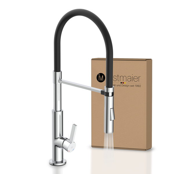 instmaier Küchenarmatur K4 | Flexible Geschirrbrause | Wasserhahn Küche mit 2 Funktionen | Spültischarmatur Chrom / Schwarz | 360° schwenkbar | mit Zentralverschraubung