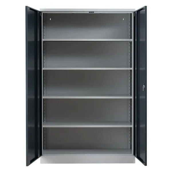 PROREGAL Stahlschrank Bee 4 Fachböden HxBxT 195 x 120 x 42 cm Pulverbeschichtetes Fachbodenmaterial Grau & Anthrazit