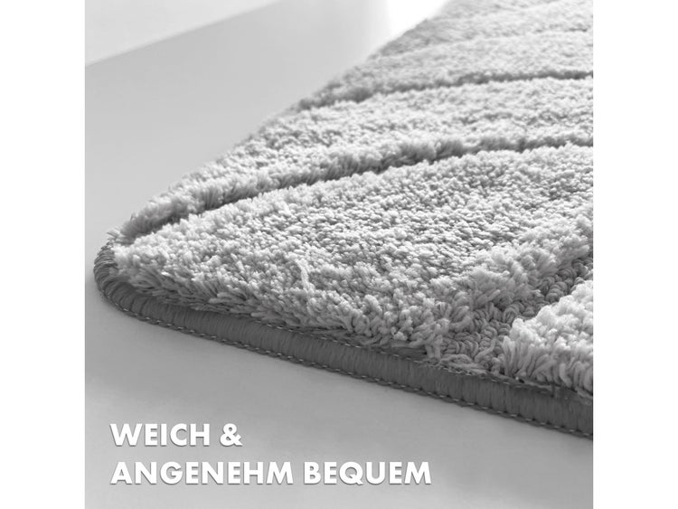 FLOORDIREKT Badematte Maris - Flauschiger Badvorleger mit Blattstruktur - Silber - 80 x 150 cm