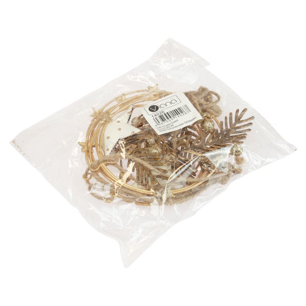 Weihnachtsdekoration im Beutel mit Kranz, Sternen und Tannenzweigen