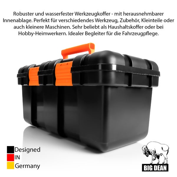 BigDean Werkzeugkoffer leer groß aus Hart-Kunststoff - 50x25x23,5cm - Werkzeugkiste mit herausnehmbarer Innenablage - Toolbox groß Werkzeugkasten Werkzeug Box für Heim- & Handwerker - Made in EU
