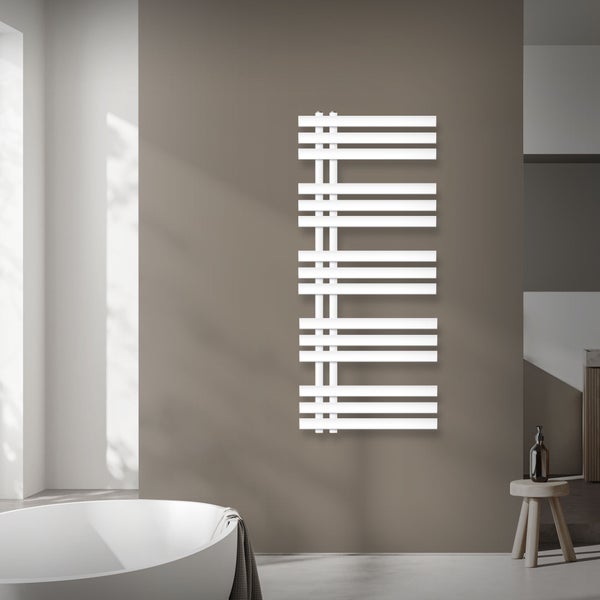 ECD Germany Iron EM Design Badheizkörper Elektrisch mit Heizstab 900 W - 500 x 1200 mm - Weiß - Designheizkörper Paneelheizkörper Heizkörper Handtuchwärmer Handtuchtrockner