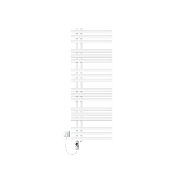 LuxeBath Elektrischer Badheizkörper Iron EM 500x1400 mm Weiß mit Heizstab 1200W Thermostat Digitalanzeige, Handtuchheizkörper mit Heizpatrone, Elektro Handtuchwärmer Paneelheizkörper Designheizkörper
