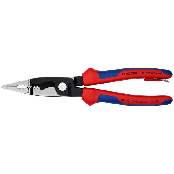 Knipex Elektro-InstallationszangBefestigungsöse schwarz atramentiert, mit Mehrkomponenten-Hüllen, mit integrierter Befestigungsöse zum Anbringen einer Absturzsicherung 200 mm - 1382200TBK