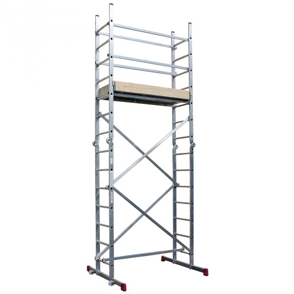 Rollgerüst aus Aluminium mit Holzplattform