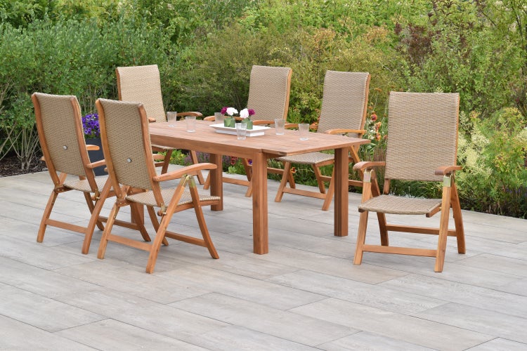 Capri Gartenmöbelset 7tlg., Klappsessel, Ausziehtisch 150 (200) x 90 cm