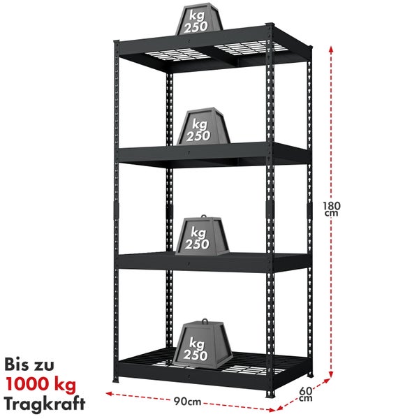 Metallregal mit vier Ebenen und einer Traglast von bis zu 1000 Kilogramm