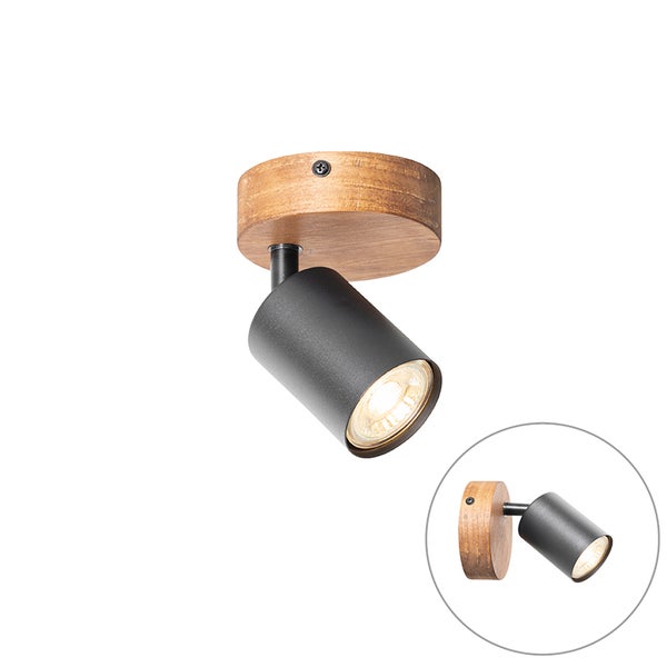 Deckenleuchte mit Holzsockel und verstellbarem Strahler