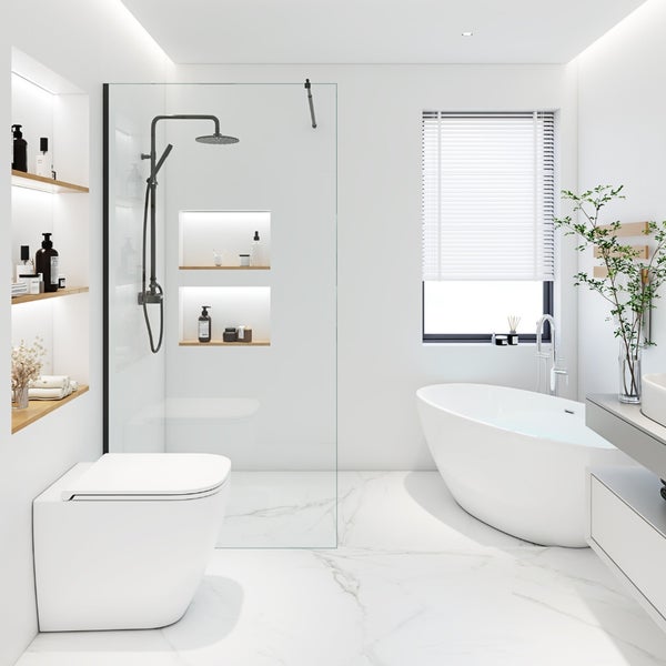 Home Deluxe - Duschabtrennung - BAKI - Breite: 160 cm, Profil Schwarz, Klarglas, Aluminiumrahmen - 10 mm ESG - Sicherheitsglas I Walk in Dusche, Duschwand, Duschtür