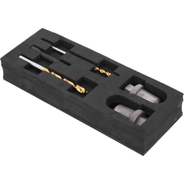 Werkzeugsatz mit Bohrer und Dübel in schwarzer Aufbewahrungsbox