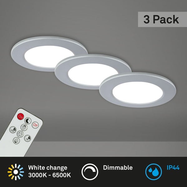 LED Einbauleuchten Bad 3er Set dimmbar Fernbedienung IP44 chrom Ø9,2cm Briloner