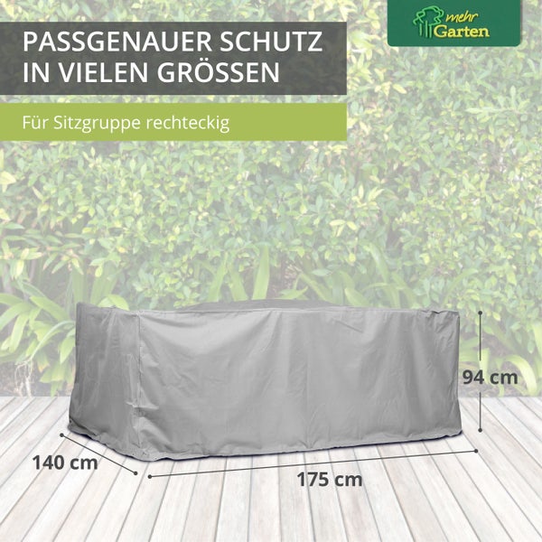 Mehr Garten - Premium PROTECT Sitzgruppen-Abdeckung rechteckig, 175(B) x 140(T) x 94(H) cm I Gartenmöbel-Schutzhülle wasserdicht, UV-beständig, atmungsaktiv, robustes Gewebe I Taupe/Hellgrau