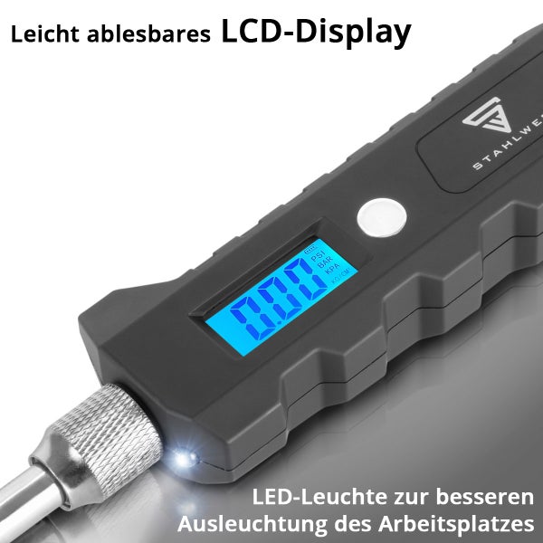 STAHLWERK Digitales Reifendruckmessgerät mit LCD-Display
