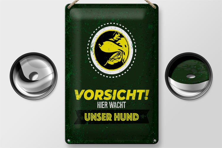 Blechschild Spruch Vorsicht hier wacht unser Hund 20x30cm