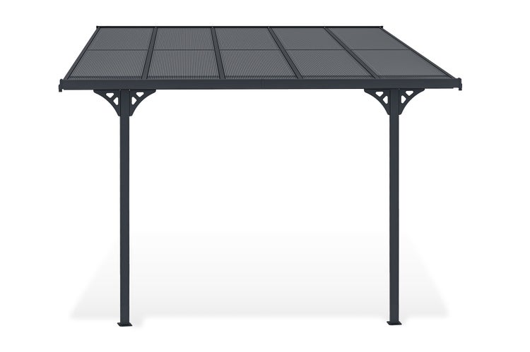 Terrassenüberdachung garten alu Grau KLEO - Höhe verstellbar 313x300x225/270 cm - mit Polycarbonat Dach Grau halbtransparent 6mm Auch Pergola/Carport