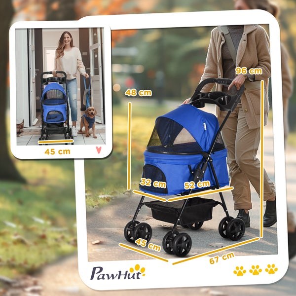 PawHut Hundewagen, 67L x 45B x 96H cm, Stahl, Oxford-Gewebe, Blau