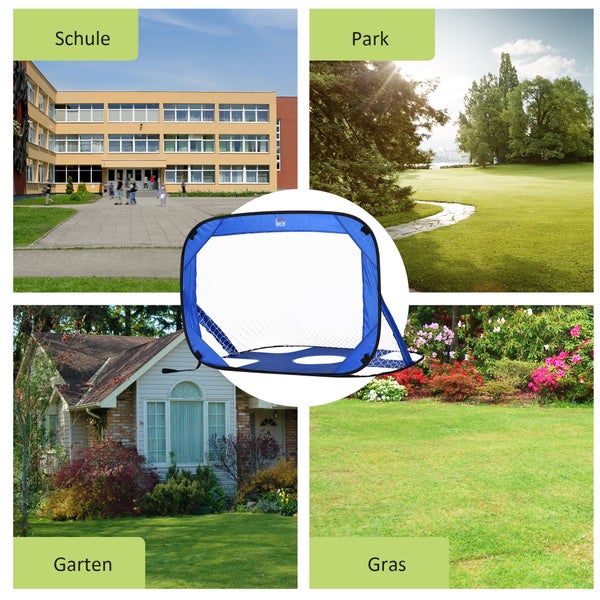 HOMCOM Fußballtore, Pop Up Tor, mobil mit Tragetasche, faltbar,  123 x 80 x 80 cm, Oxford-Gewebe, Blau