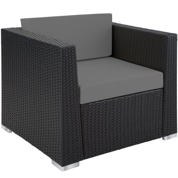 Rattan Lounge tectake München mit Sicherheitsglasplatte mit Aluminiumgestell schwarz