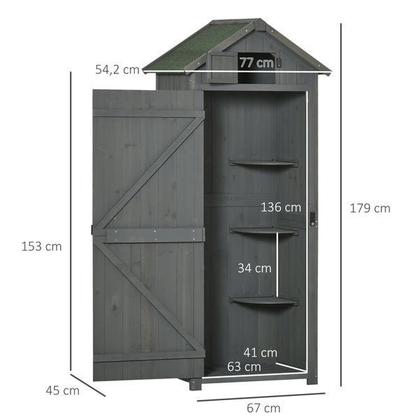 Holz Gartenschrank mit Tür und Einlegeböden, Größenangaben