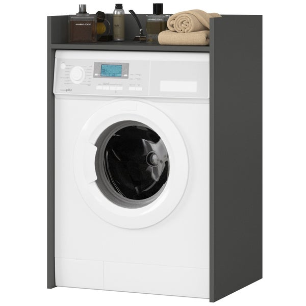 Weiße Waschmaschine mit Ablage für Badutensilien und Handtücher