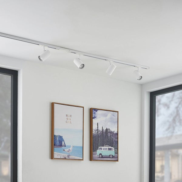 Lindby 1-Phasen Schienensystem Komplettset Metall weiß, Deckenspot 4 flammig 4x GU10 max. 20W ohne Leuchtmittel Deckenstrahler Spots Deckenleuchte