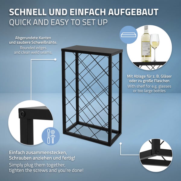 ML-Design 2er Set Weinregal für 23 Flaschen, 40x22x68 cm, Schwarz, aus Metall, Kreuzdraht-Design, Freistehendes Flaschenregal, Wein Halter Flaschenhalter Flaschenständer Weinständer Weinschrank Regal