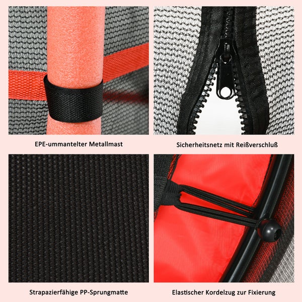 HOMCOM Kindertrampolin, Gartentrampolin mit Sicherheitsnetz, bis 50 kg, Ø163 cm, Stahl, Rot