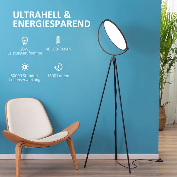 HOMCOM Stehlampe, 60 x 60 x 163 cm, ABS, Schwarz