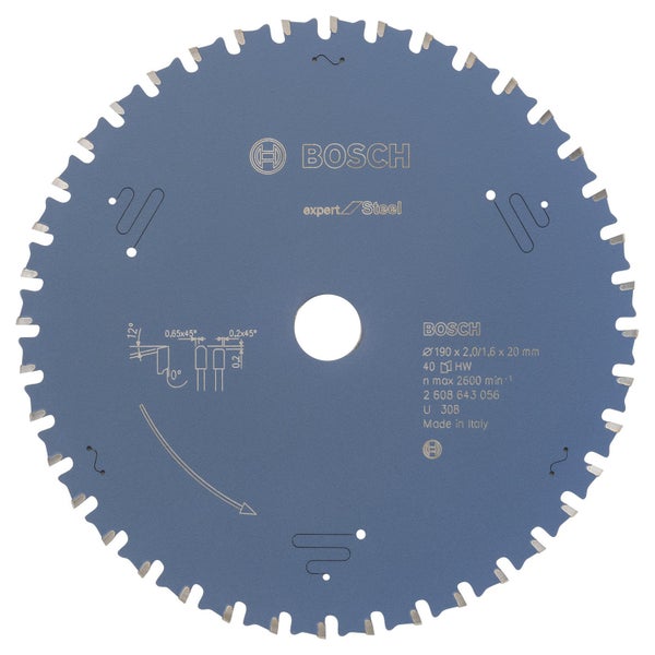 Bosch Kreissägeblatt Expert for Steel für Handkreissägen 190 x 20 x 2 mm, 40 - 2608643056