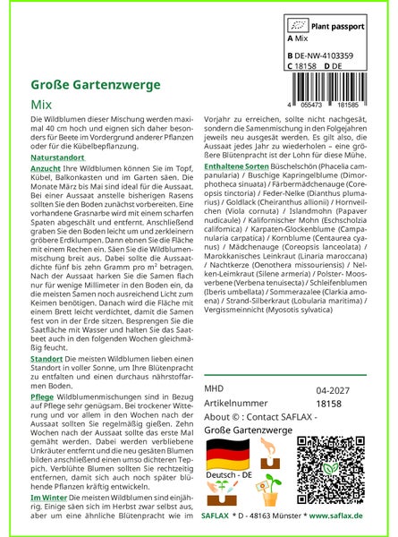 SAFLAX  - Große Gartenzwerge - Mix - 1000 Samen