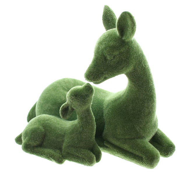 FRANK FLECHTWAREN | Reh mit Kitz Moos, 17,5 x 10,5 x 15,5 cm, POLYRESIN