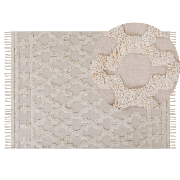 Teppich Baumwolle beige 140 x 200 cm marokkanisches Muster Fransen SULUOVA