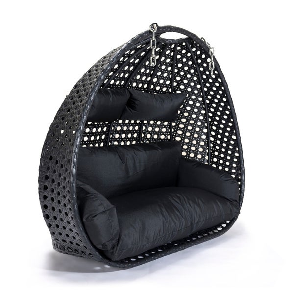 Home Deluxe Polyrattan Hängesessel TWIN - Schwarz,  Nur Korb + Kissen