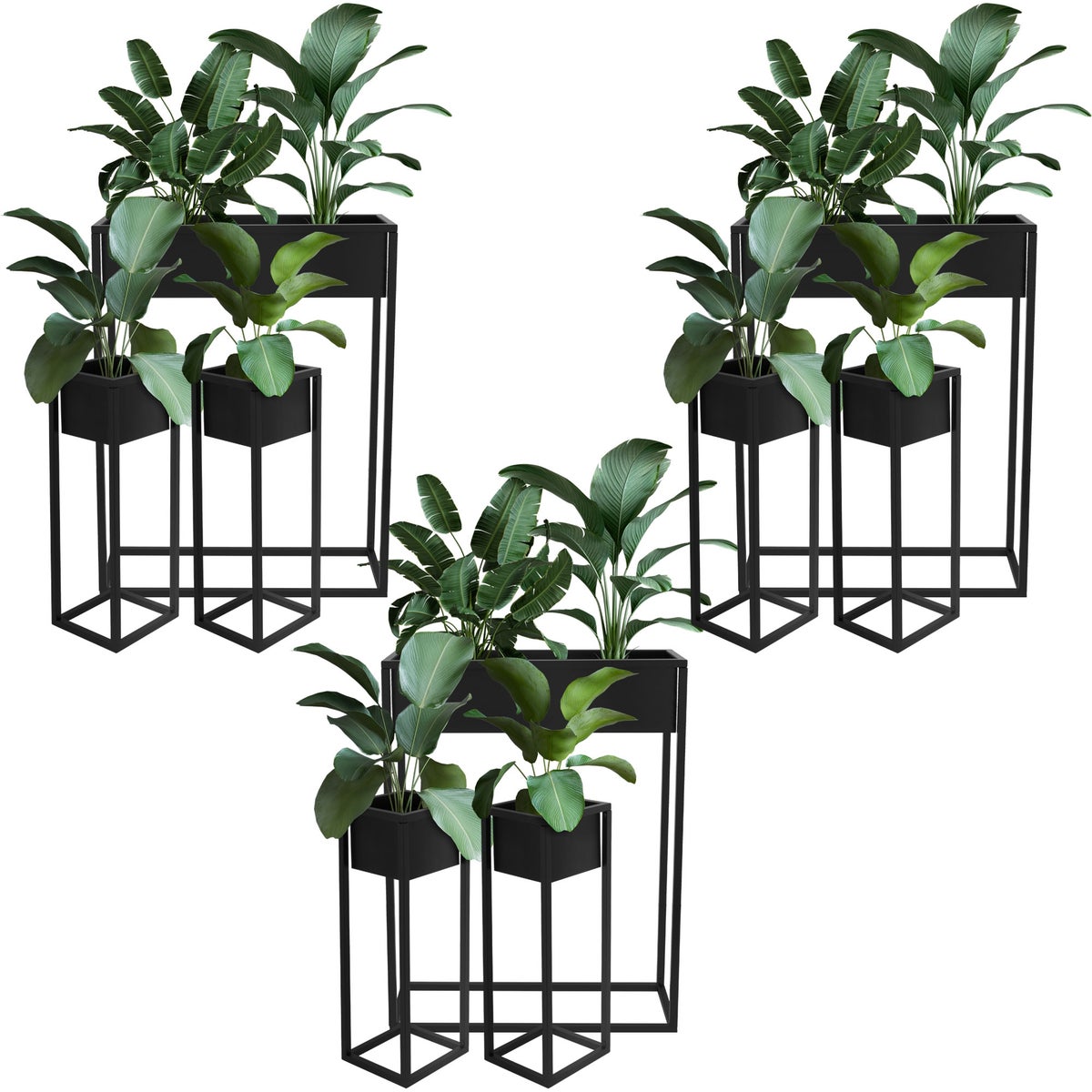 ML-Design Blumenständer 9er Set im Schwarz aus Metall, 60x20x80 cm / 20x20x60 cm, stehend, Übertopfständer für Pflanzen Innen- und Außen, Pflanzkasten Blumenkasten Pflanzenständer Hochbeet Kräuterbeet