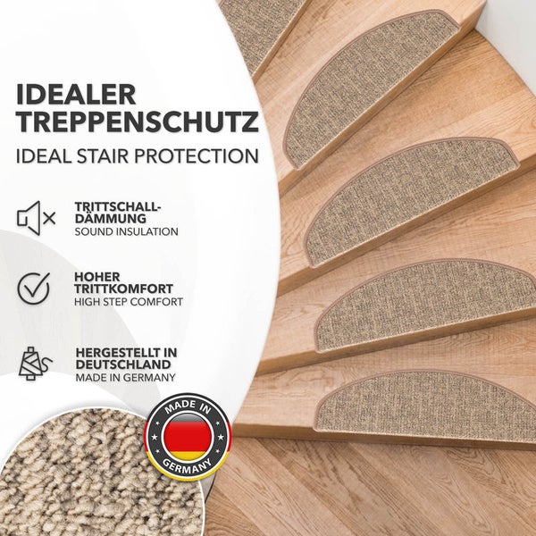 FLOORDIREKT Stufenmatte Alto - Selbstklebend - Beige - Halbrund - 23,5 x 65 cm