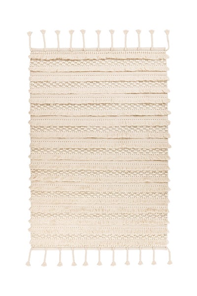 Kurzflor Teppich Whisperia Bunt 18 mm Neuseelandwolle / Baumwolle Boho handgewebt 80 x 150 cm