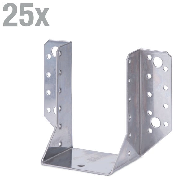 Set aus 25 Balkenschuhen aus verzinktem Stahl zur stabilen Verbindung von Holzbalken.