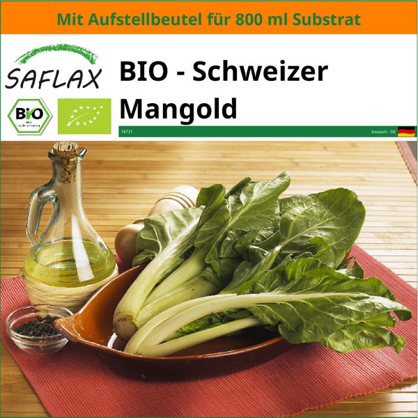 SAFLAX Garden in the bag - BIO - Schweizer Mangold - Beta vulgaris subsp. vulgaris - 150 Samen - Mit Anzuchtsubstrat im praktischen, selbst aufstellenden Beutel