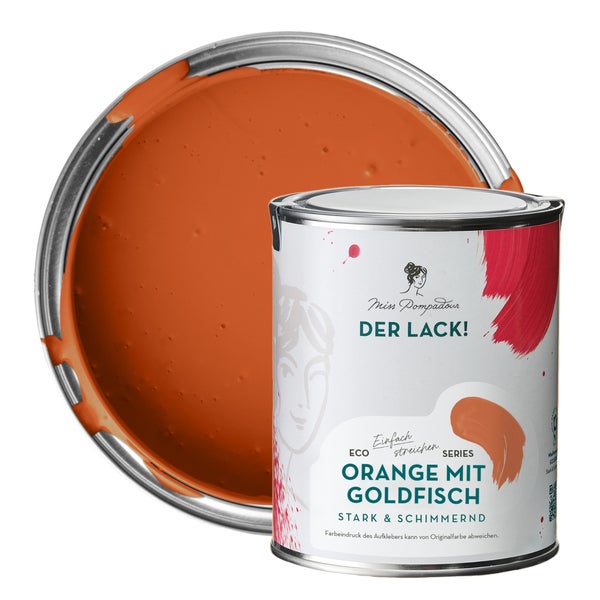 MissPompadour seidenmatte Holzfarbe - Orange mit Goldfisch - 1 L, Möbelfarbe ohne Schleifen - Farbe für Holz, Metall, Kunststoff - Holzlack, Möbellack schnelltrocknend mit hoher Deckkraft