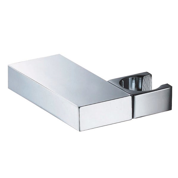 Wandbrausehalter aus verchromtem Metall in eckigem, modernem Design.