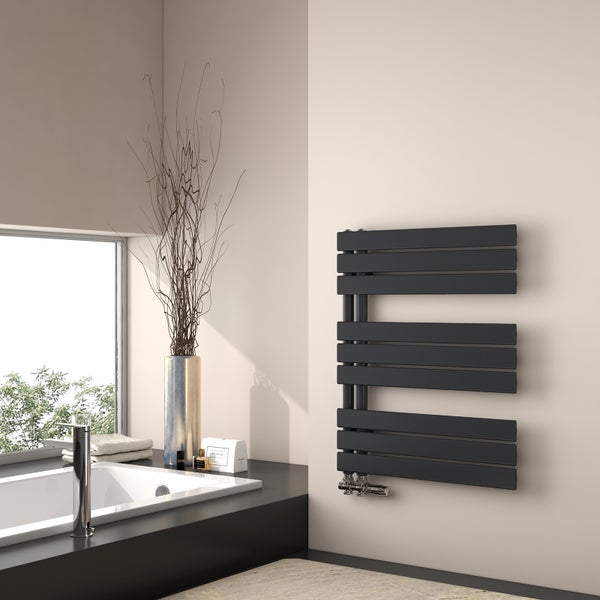 EMKE Badheizkörper Flach Design Heizkörper 762x600 mm, Handtuchtrockner und Handtuchwärmer für Badezimmer, mit Seitenanschluss, für Warmwasser/Zentralheizung, Schwarz, 479 W