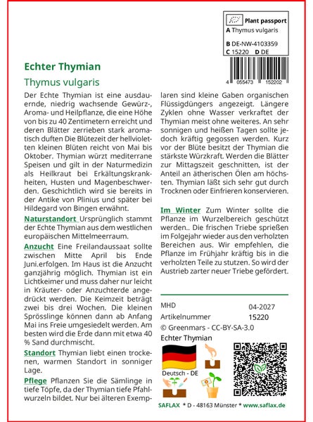 SAFLAX  - Echter Thymian - Thymus vulgaris - 200 Samen - Mit keimfreiem Anzuchtsubstrat