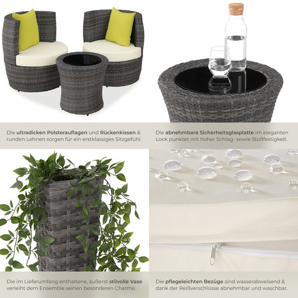 Rattan Sitzgruppe tectake Nizza stapelbar mit Aluminiumgestell grau